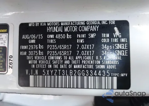 2016 Hyundai Santa Fe Sport 2.4L z USA, uszkodzony, nr VIN 5XYZT3LB2GG334435